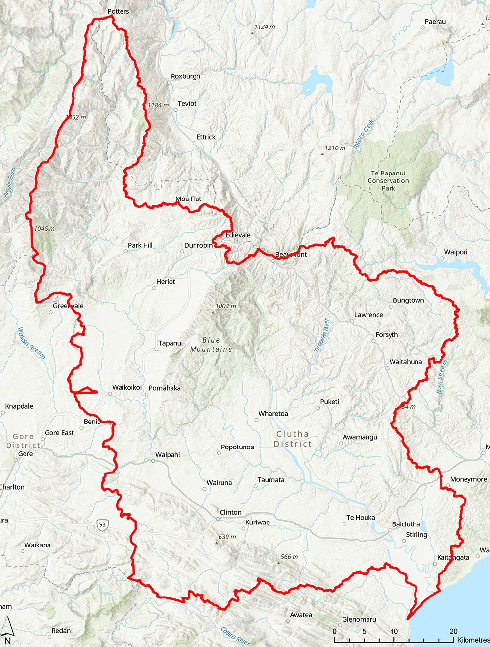 Lower Clutha rohe map boundaries.