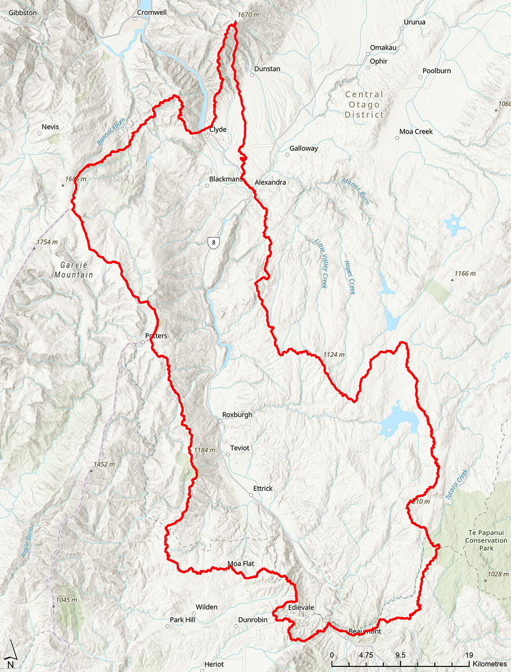 Map showing the boundaries of the Roxburgh Rohe