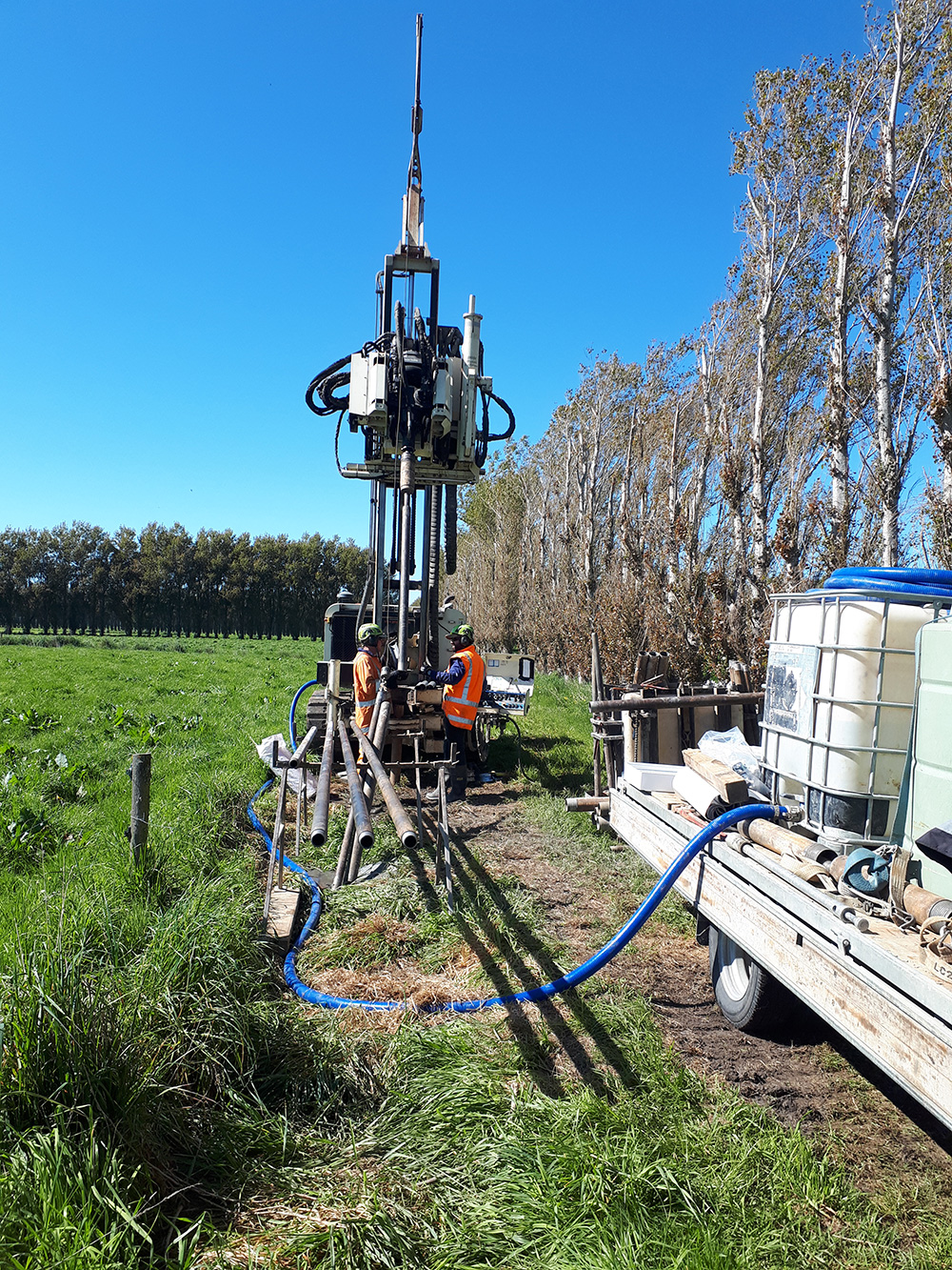 Drilling rig working at a Clutha Delta site on the Inch Clutha near Lawson Road (October 28 2021)