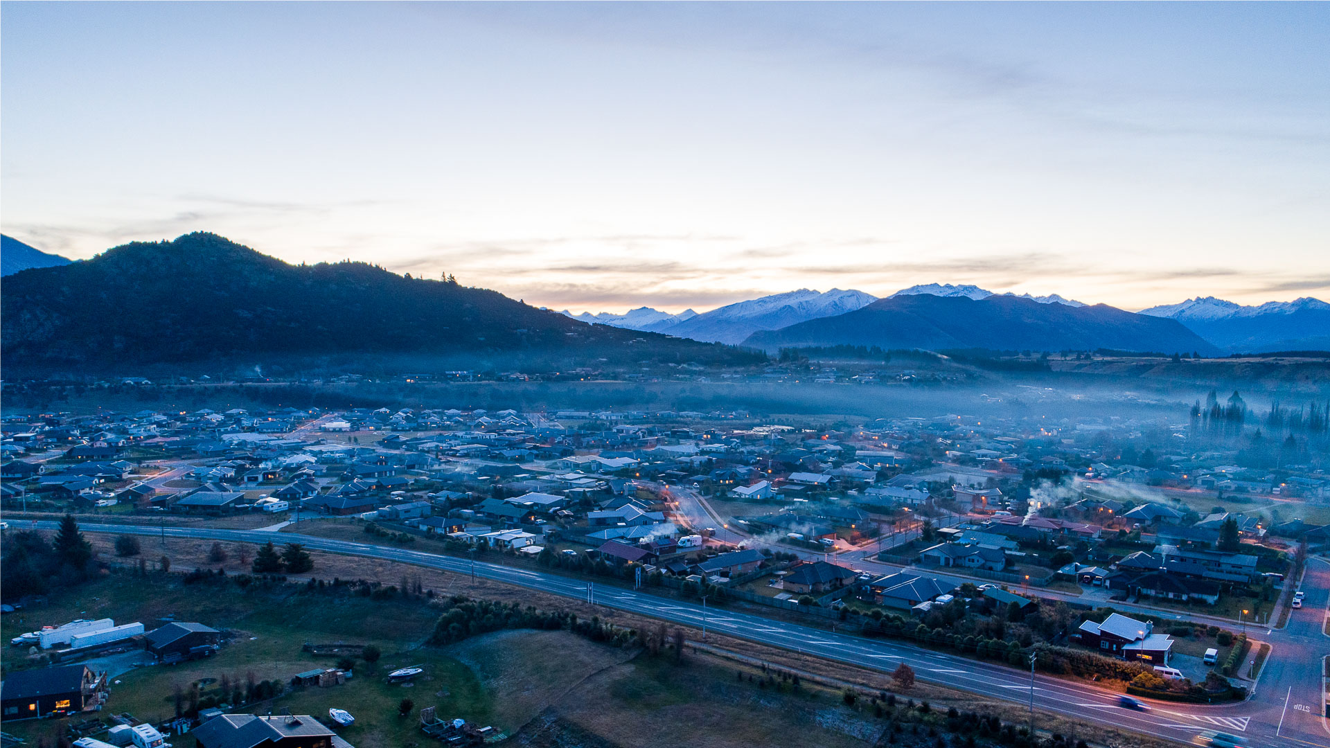 Smoke over Albert Town, Otago, New Zealand.