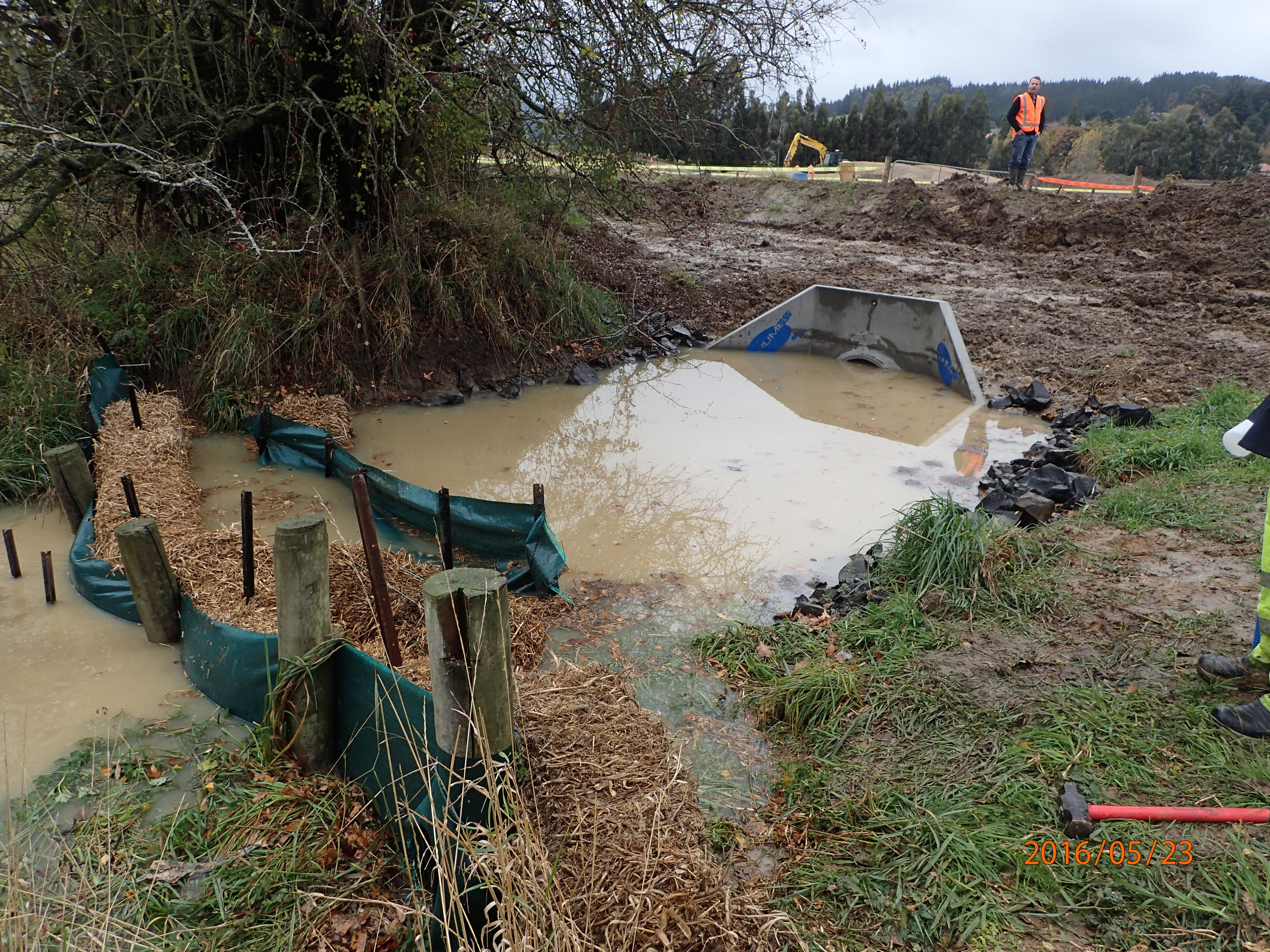 The water through this catchment has overwhelmed the sediment controls.