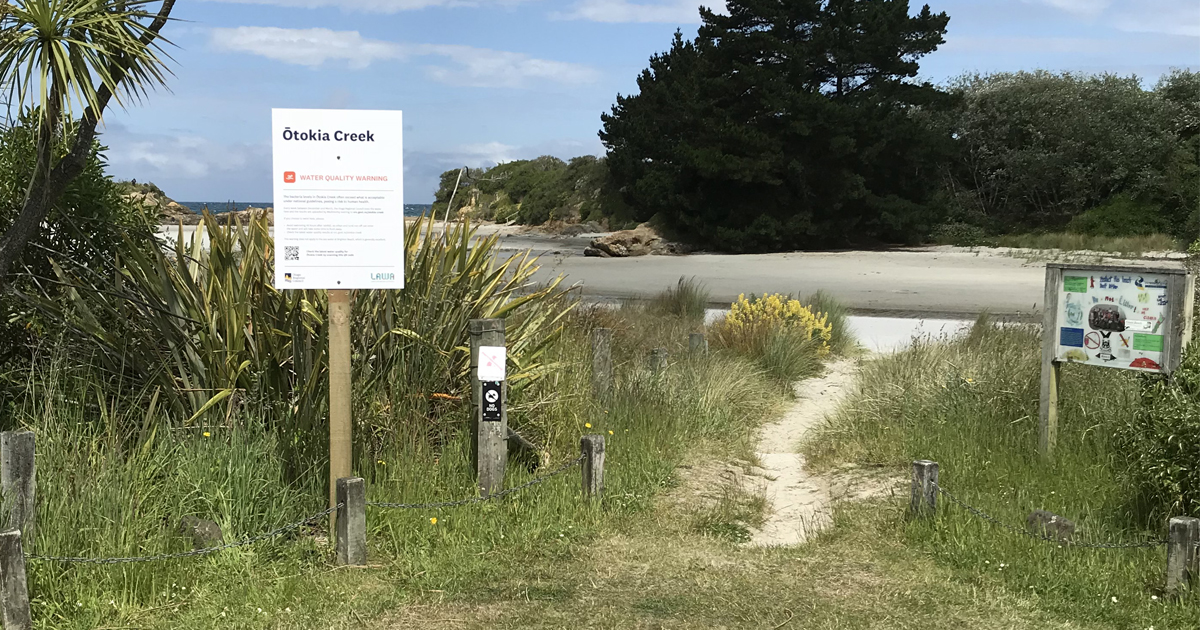 New permanent signage at Ōtokia Creek.