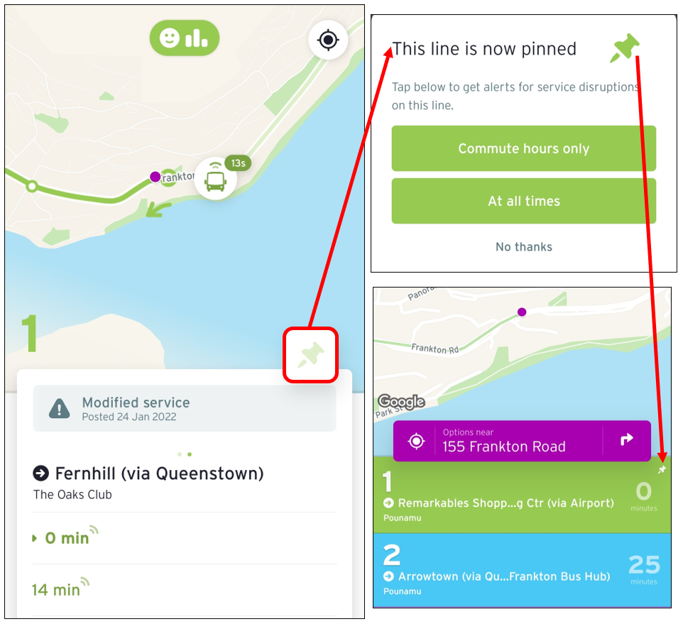 Use the free Transit App and pin your favourite Orbus bus routes in Queenstown.