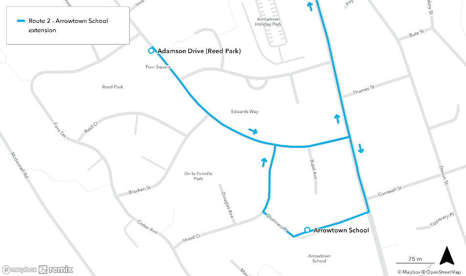 School bus route for 2.55pm Arrowtown bus depart Arrowtown Primary School