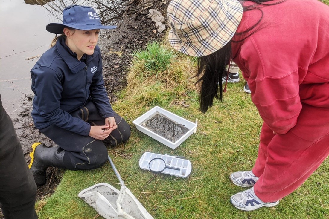 Searching for macroinvertebrates in Albert Town Lagoon