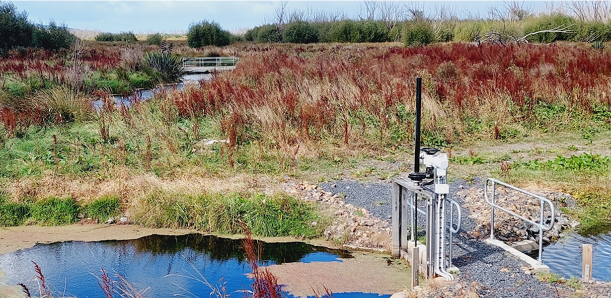 Flow gate at Robson Lagoon Balclutha