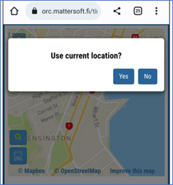 Image of map and current location prompt box