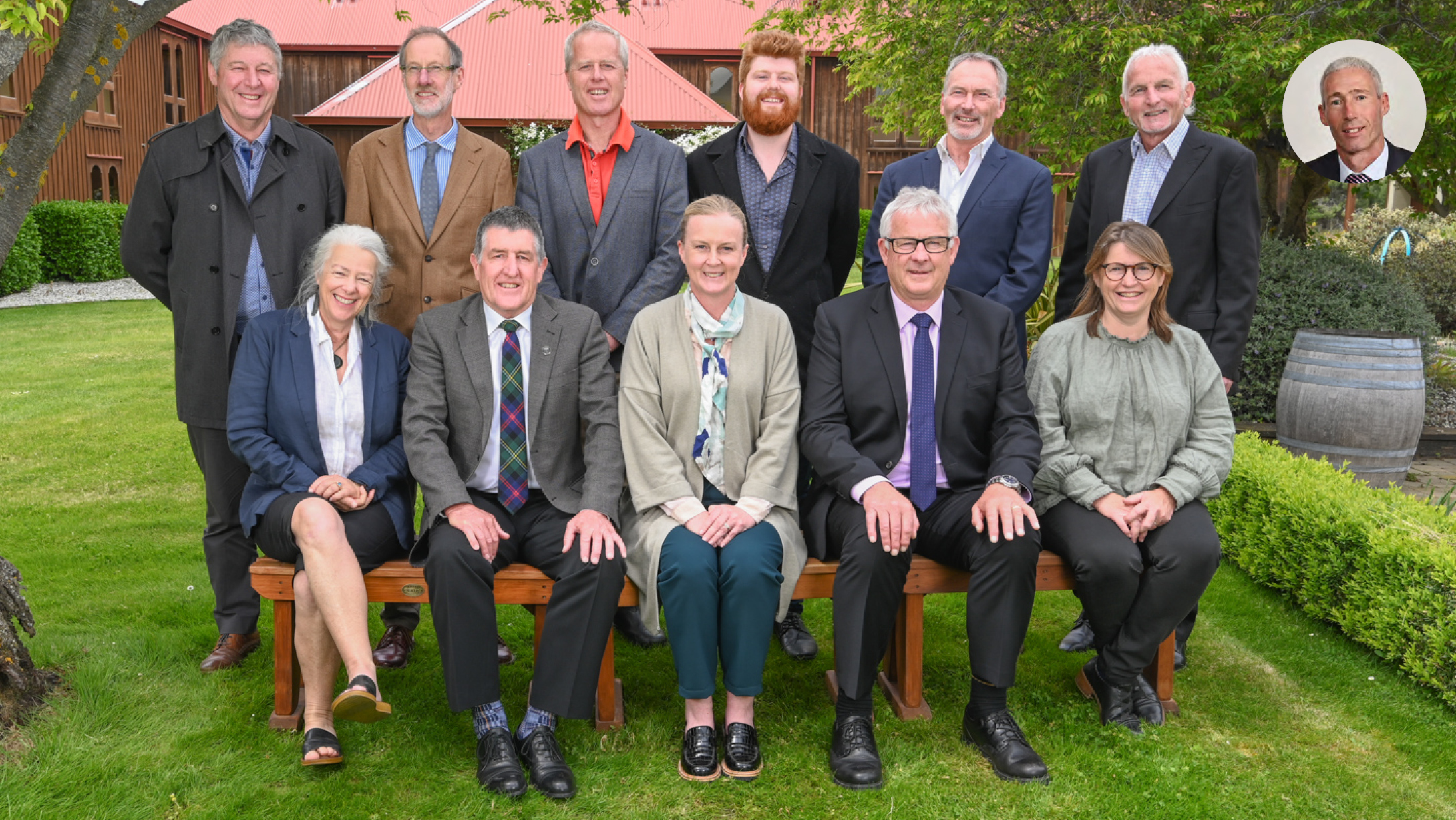 Otago Regional Councillors; Back row left to right: Cr Andrew Noone, Cr Alan Somerville, Cr Bryan Scott, Cr Elliot Weir, Cr Tim Mepham, Cr Michael Laws. Front row left to right: Cr Alexa Forbes, Cr Kevin Malcolm, Chair Gretchen Robertson, Deputy Chair Lloyd McCall, Cr Kate Wilson. Inserted: Cr Gary Kelliher