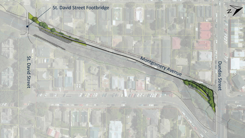 Map showing St David to Dundas Street