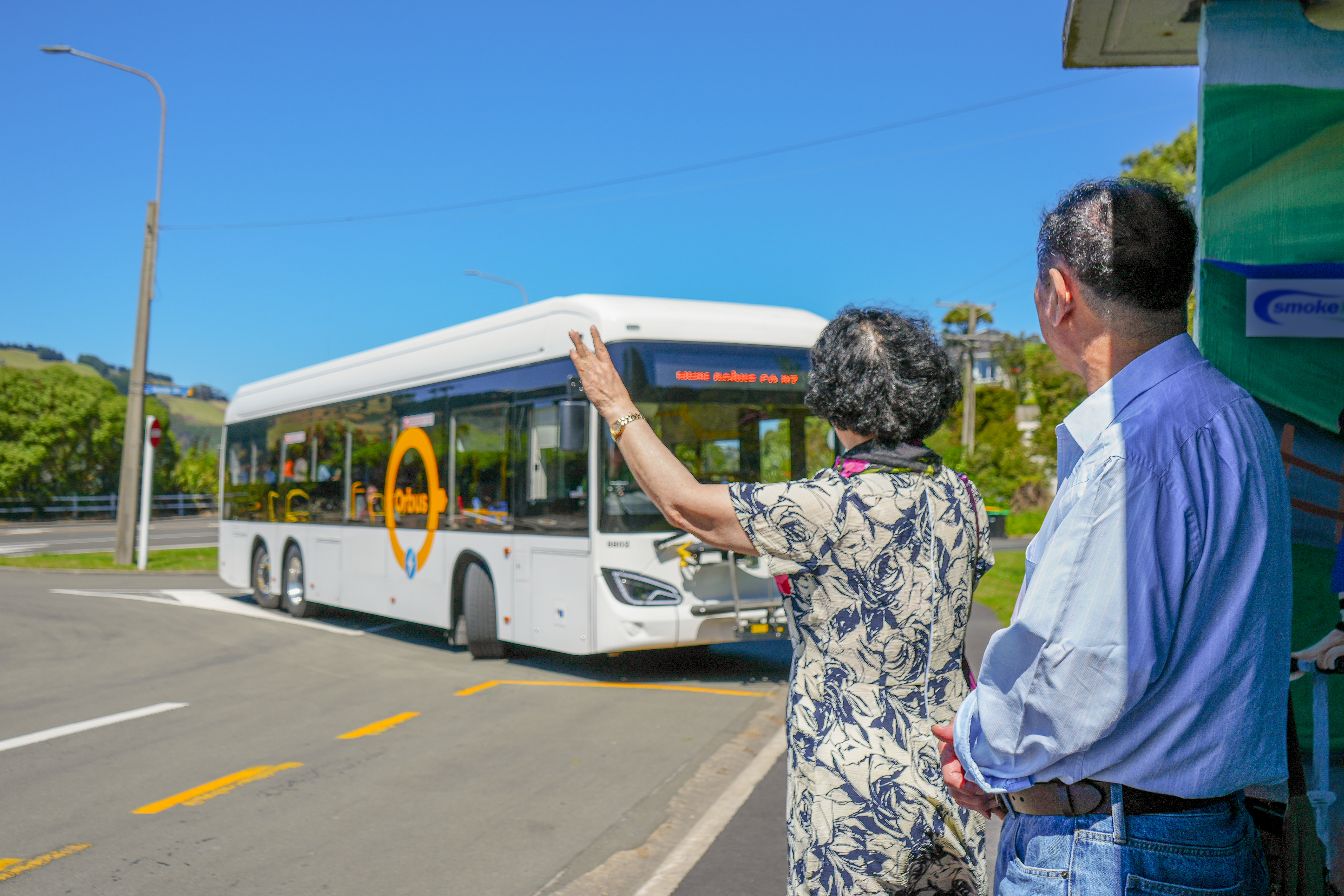 Older Couple Flagging Down Bus