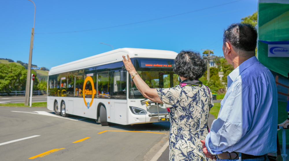 Older Couple Flagging Down Bus ebus