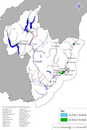 Map of airsheds in Otago