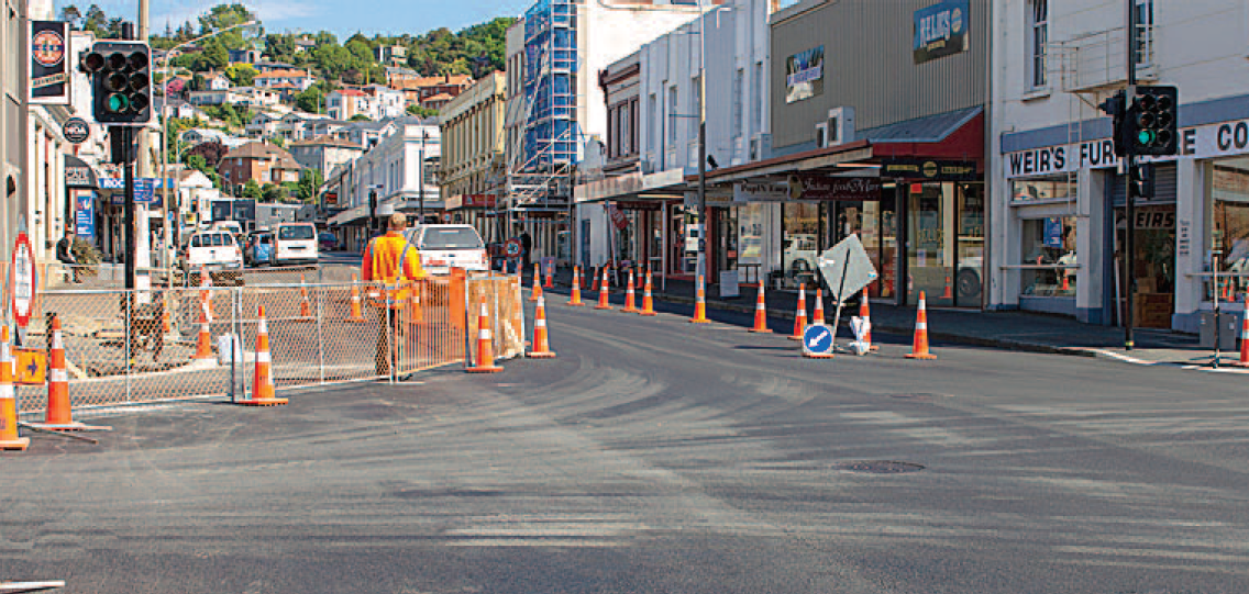 St Andrew Street and Great King street Intersection now with new traffic signal poles on all four corners and new asphalt.