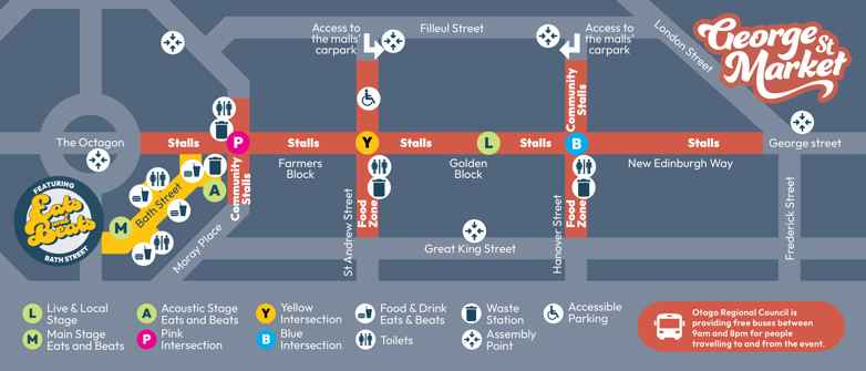 Map showing different locations along George street