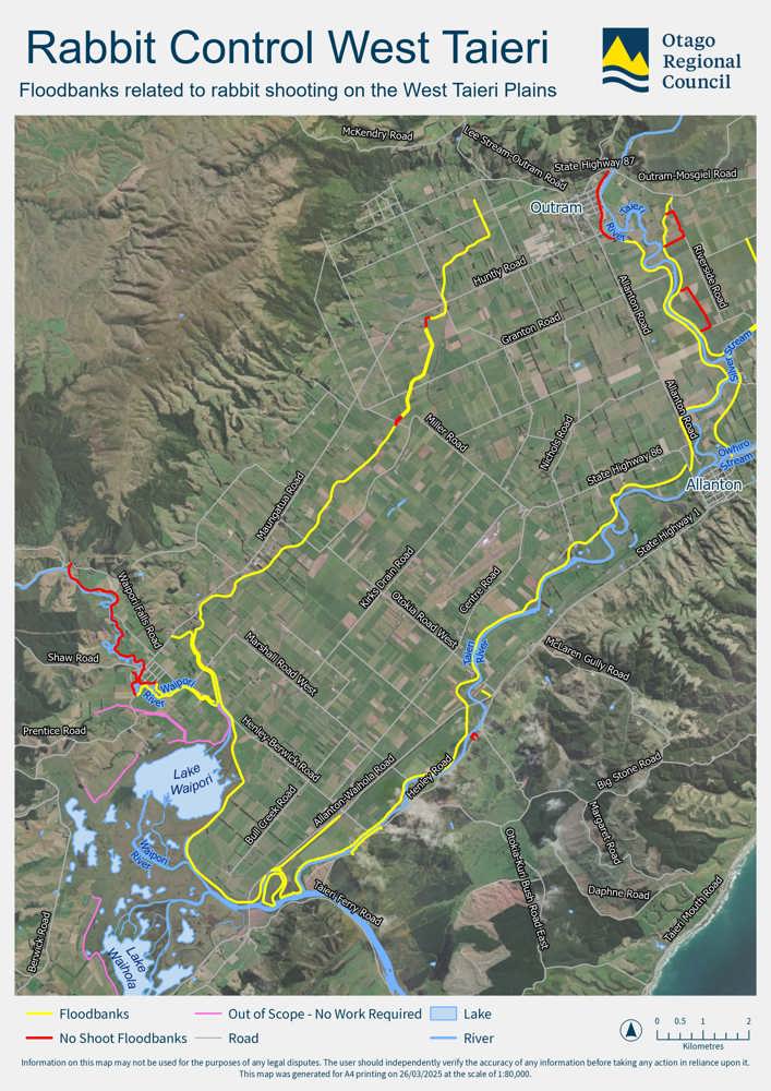 Map West Taieri floodbanks rabbit control