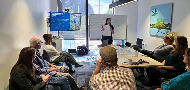 a presenter standing in front of a group of people in a meeting room
