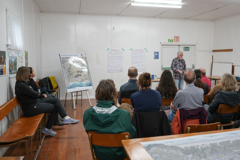 Listening To Community Speaker Andrew Innes at the Tomahawk Lagoon and Adopt a Drain Launch Event