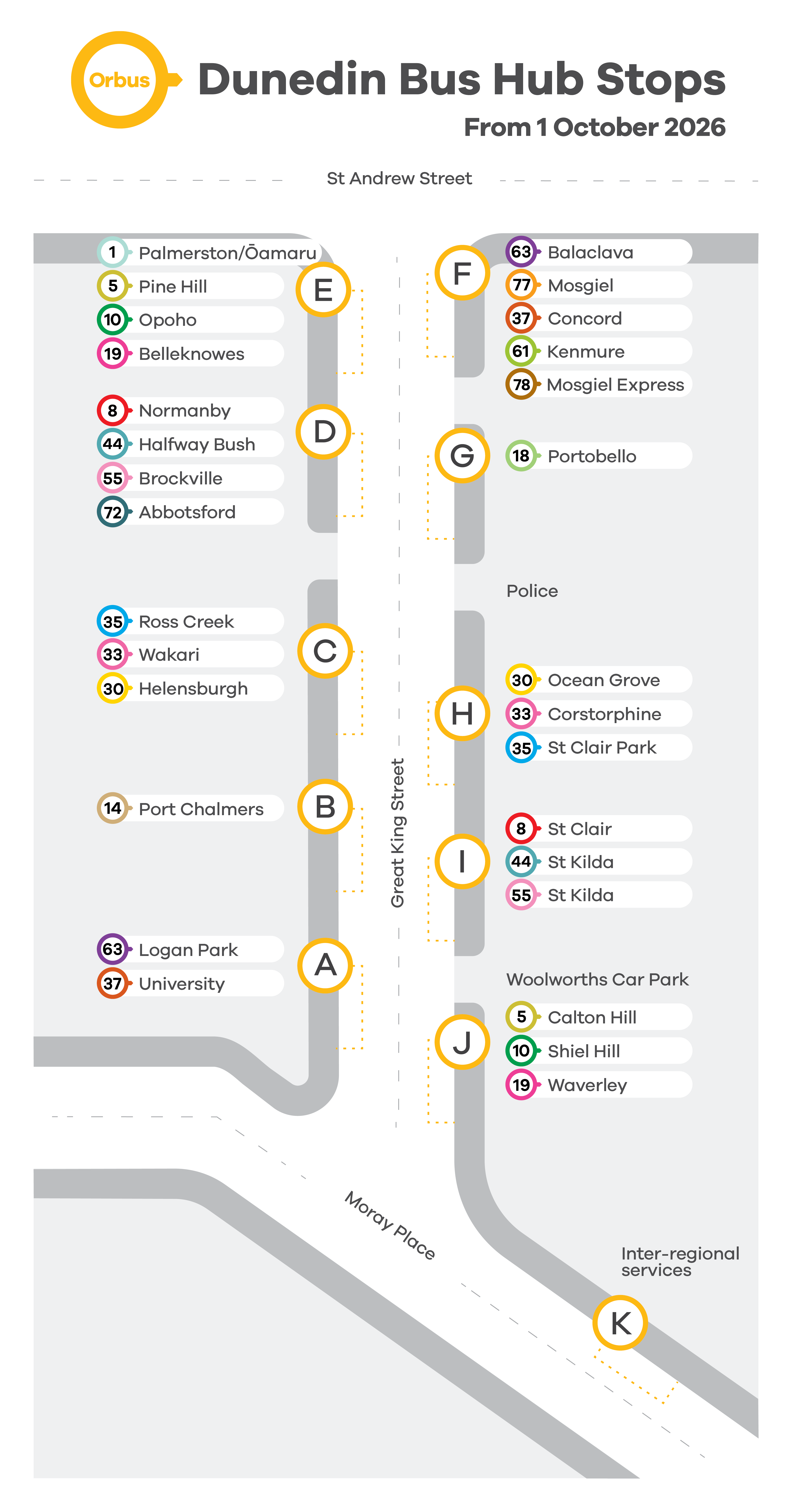 Orbus Dunedin Bus Hub map