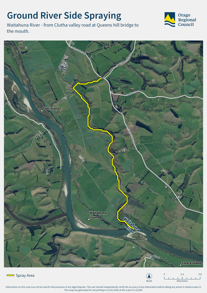 Ground river side spraying waitahuna river from clutha valley road at queens hill bridge to the mouth