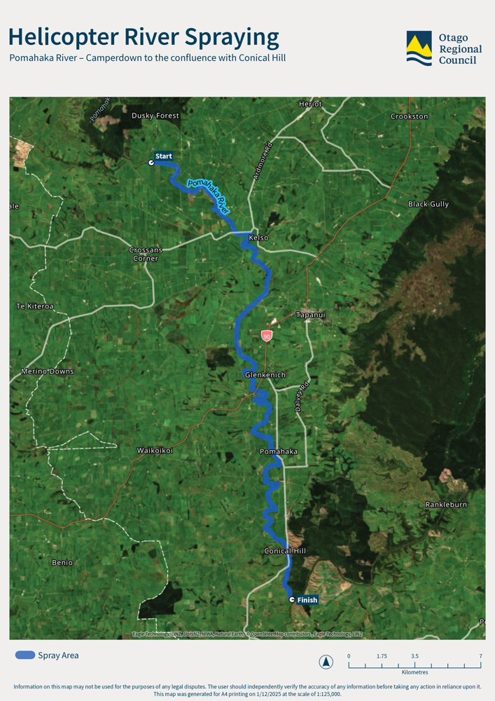 Helicopter River Spraying Map at Pomahaka River