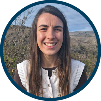 a blue circle with a photo of a smiling Lexie Davidson in it
