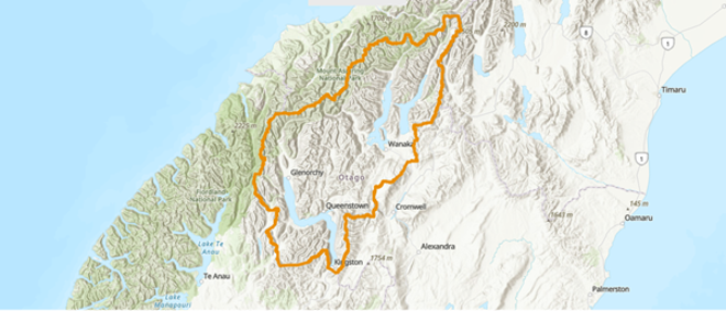 a map with an orange border around an area