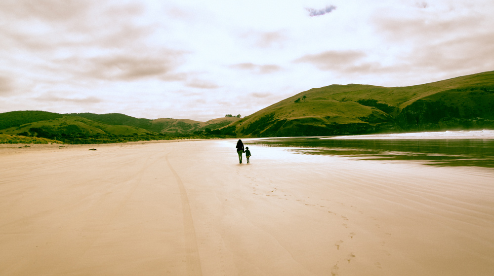 Adult And Child Walking On Quiet Otago Beach Adobestock 1863334373