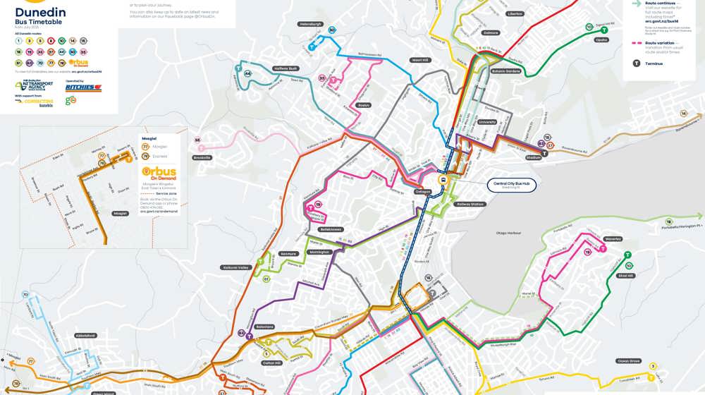 Dunedin Bus Route Map A2 Folding Timetable July 2025 Page 1