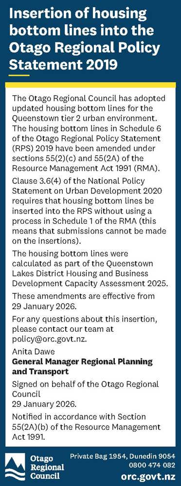 Image of public notice printed in the OTD on 4 Feb 2026 - the same as the text on this page.