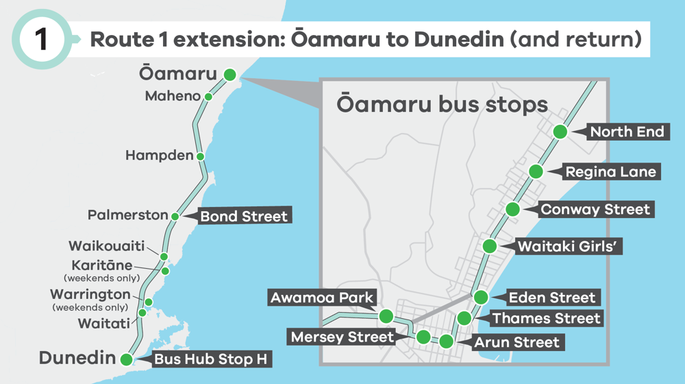GTFS DN Route 1 Ōamaru Map Oct 2026