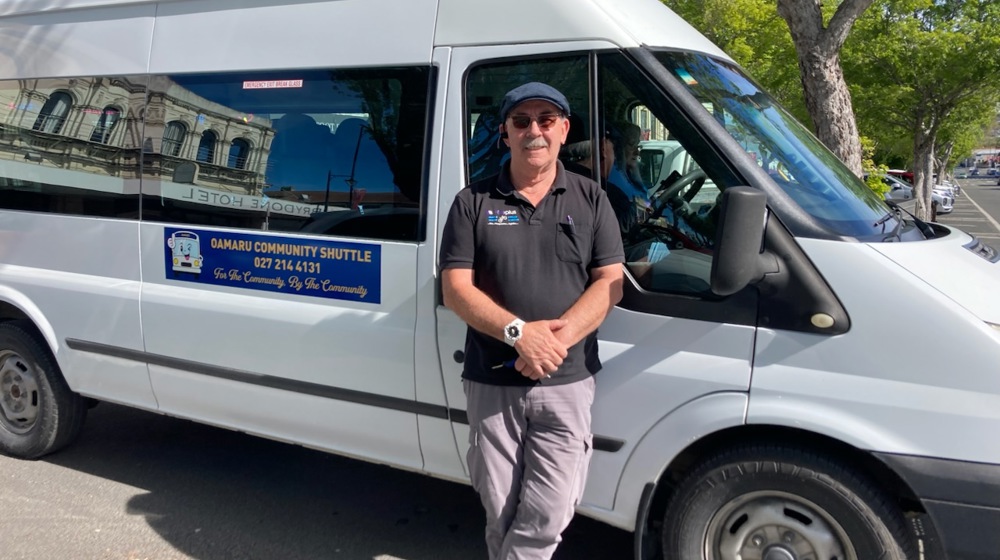 Trevor Goodin, Chair Of The Ōamaru–Palmerston Community Shuttle Group With Shuttle Oct 2025