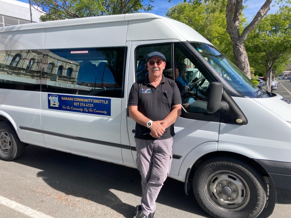 Trevor Goodin, Chair Of The Ōamaru–Palmerston Community Shuttle Group With Shuttle Oct 2025