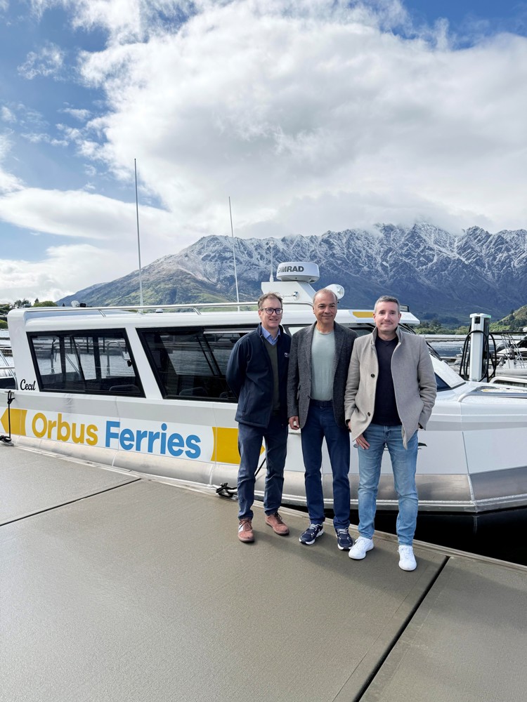 ORC Dunstan Ward Councillor Matt Hollyer, Watersports Ltd Owner Iraj Barabi, And ORC Transport Implementation Lead Julian Phillips Inspect The New Vessel 2026