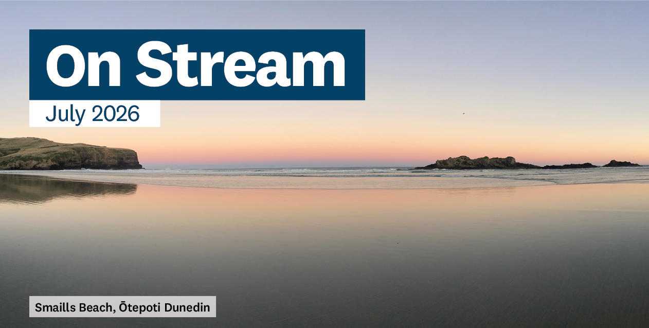 an image of a beach with the words On Stream on it