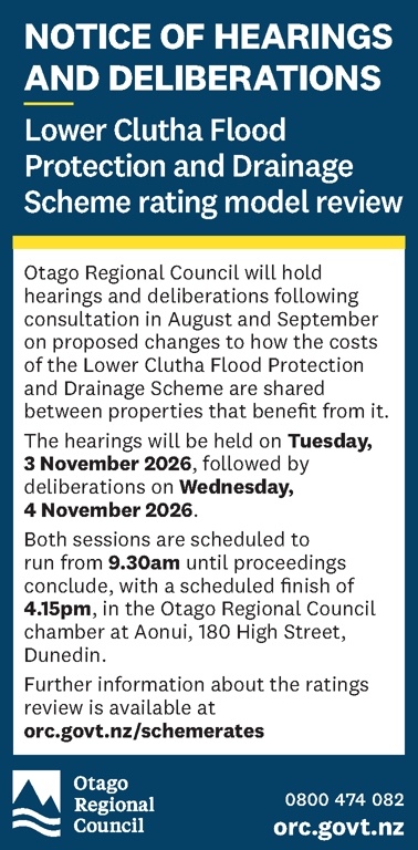 Clutha Flood Rates Hearings 13X2 Public Notice Clutha Leader Oct 2026 PRINT 261021
