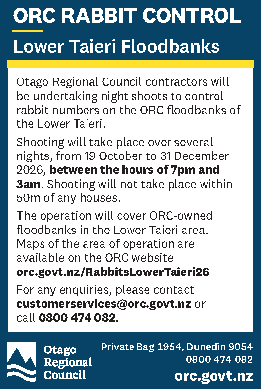 ORC Lwr Taieri Rabbit Control 10X2 ODT Public Notice Oct Dec 2026 PRINT 260929