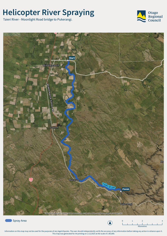 Helicopter River Spraying Map at Taieri River