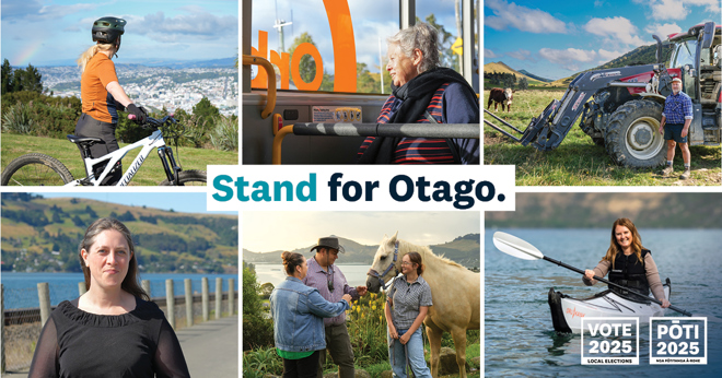 a montage of different images of people with the words stand for Otago in the middle