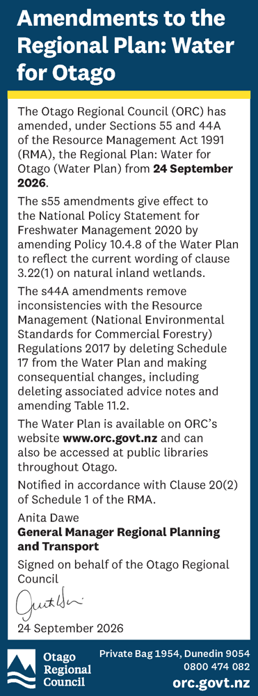 Regional Plan Water Public Notice ODT 1 Oct 2026